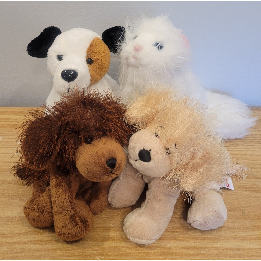 Vintage Ganz Webkinz Plush Lot Persian Cat Golden Retriever Jack Russell Dog 4pc